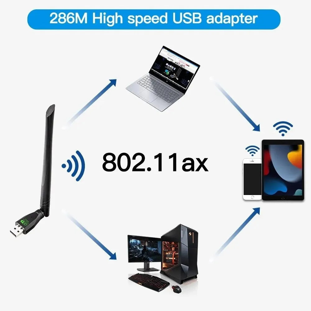 Black USB WiFi 6 wireless network card with driver-free operation for computers