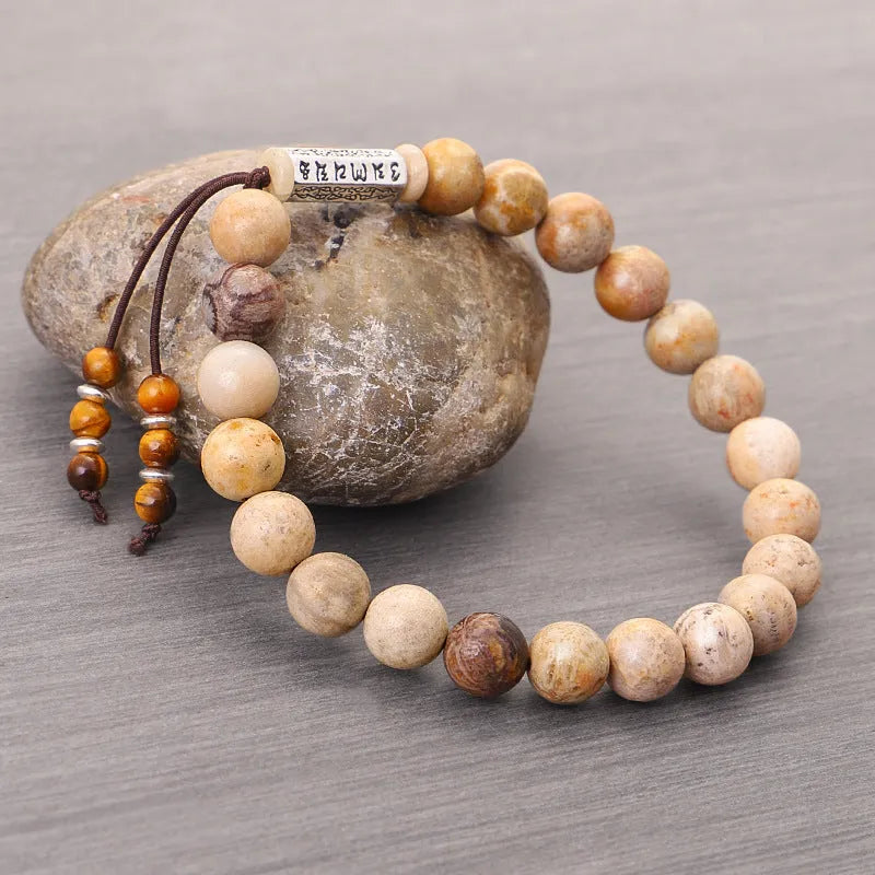 Handmade stone bracelet with wood colour finish in European American retro style