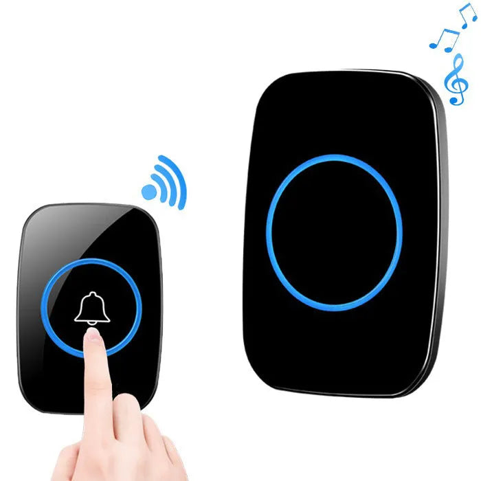 Wireless doorbell receiver and emitter, black finish, 300m range, 60 ringtones