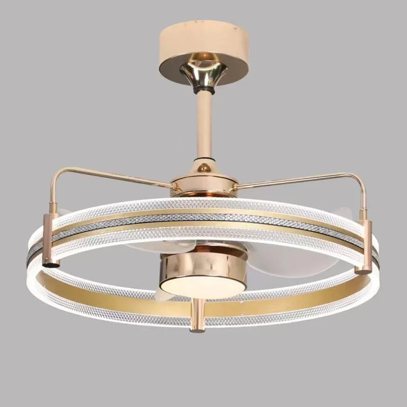 Modern ceiling fan light with remote control and three-colour LED lighting in black or gold finish