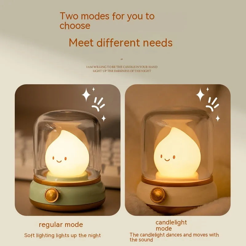 Retro oil lamp style USB rechargeable night light in green or yellow colour options