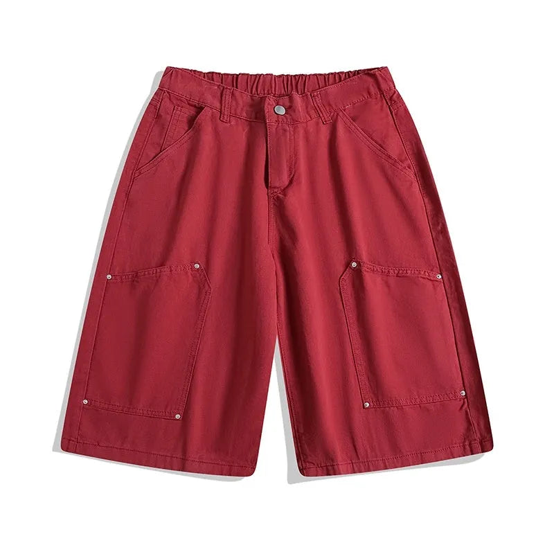 Women's wide-leg cropped pants in micro-elastic fabric showing apricot, red, and army green colour options