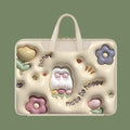 Inflatable PU leather laptop bag with cartoon design hanging from suitcase handle