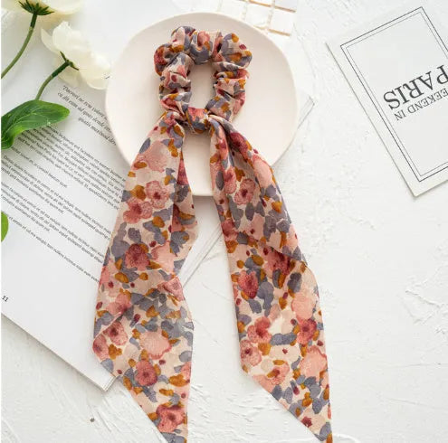 Long ribbon large intestine ring hair accessory in spring dark green ribbon colour