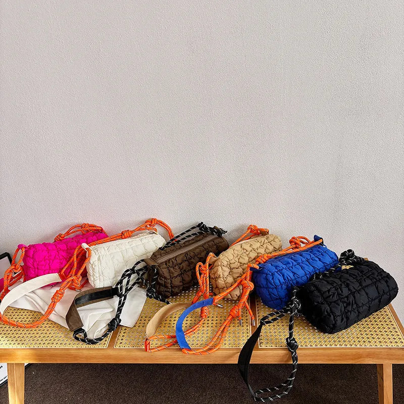 Women's lightweight nylon messenger bag with pillow shape and single shoulder strap