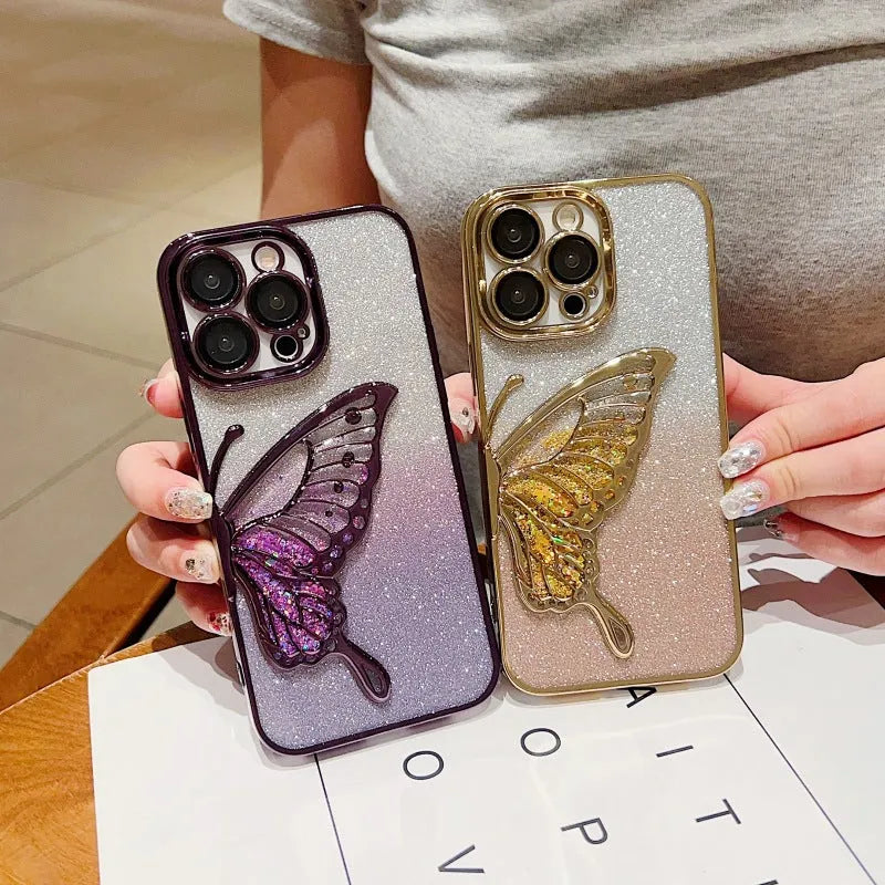 Three-dimensional quicksand butterfly TPU phone case in transparent colour for iPhone 13 Pro Max