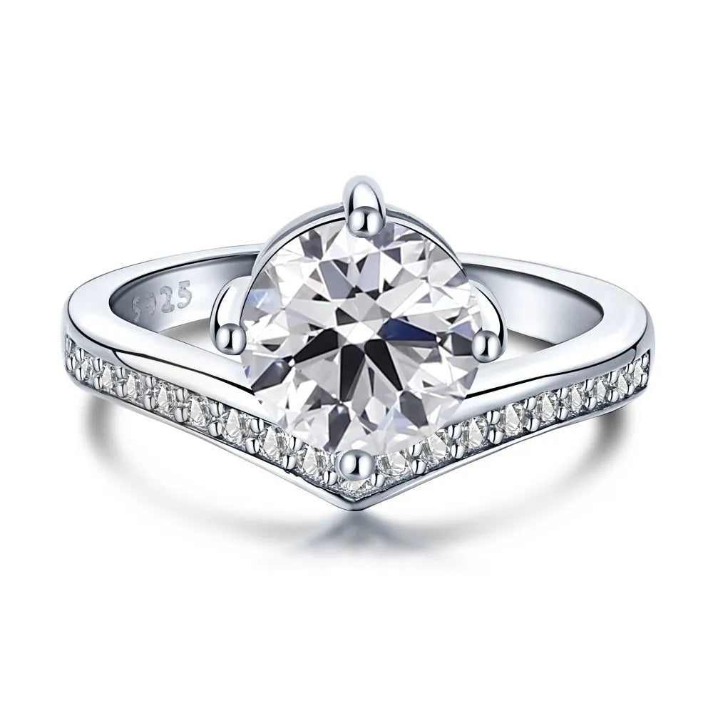 S925 sterling silver zircon ring for women with six-claw micro-inlaid setting and geometric shape