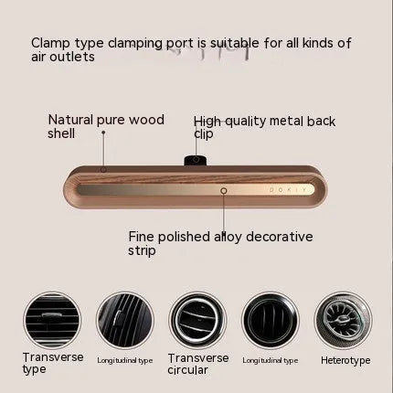 Long strip car aromatherapy ornament with air vent clip in metallic grey or walnut colour