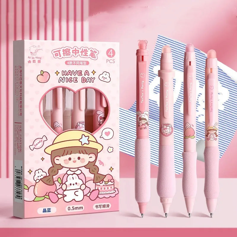 Erasable cartoon press gel pen with retractable 0.5mm tip in various designs