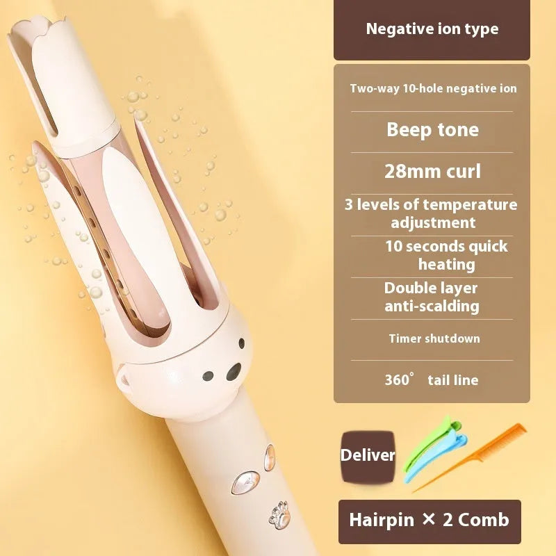 Beige anion automatic hair curler with hair stick accessory for curly hair rebonding