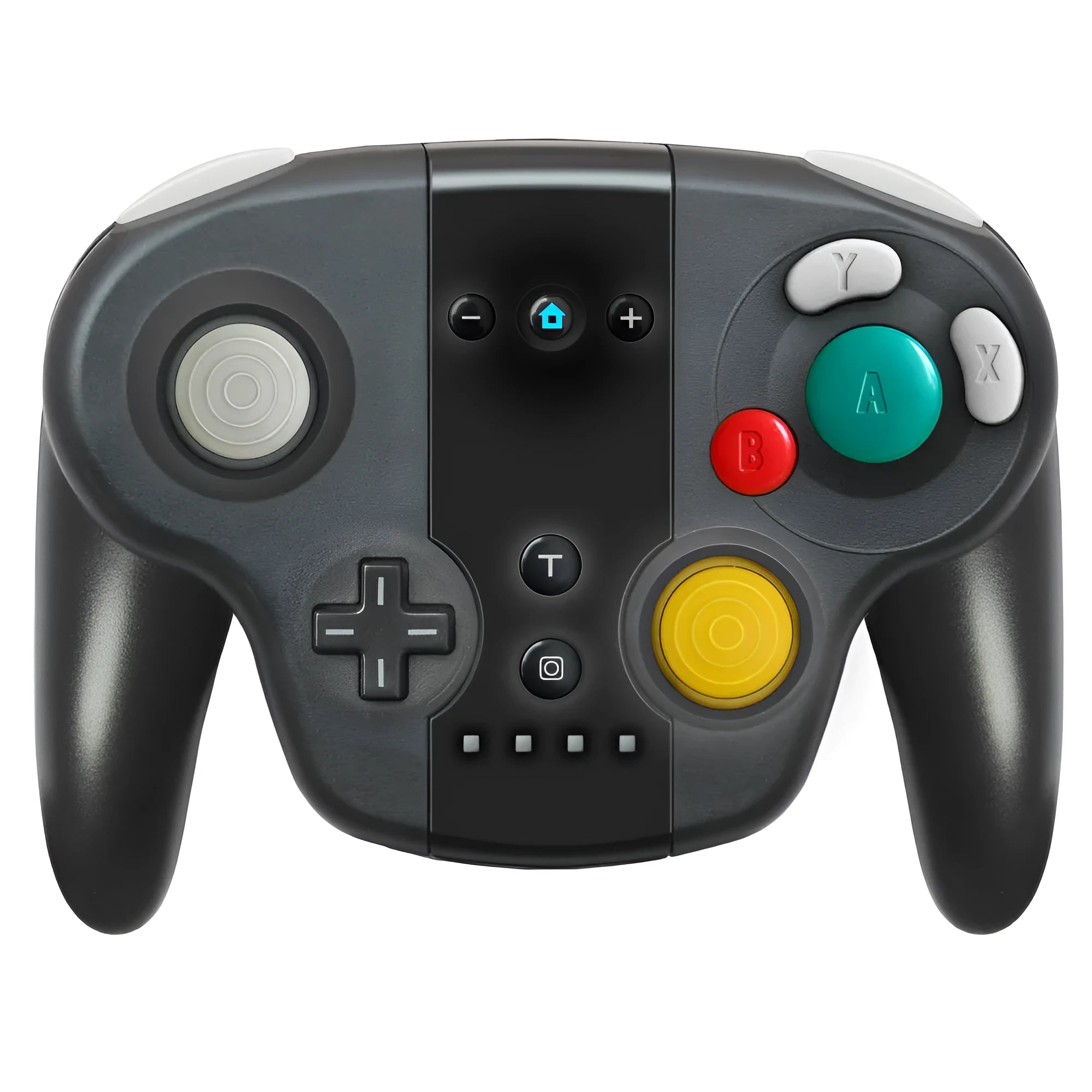 Black wireless gamepad with NFC for Nintendo Switch and PC, shown with colour packaging box.