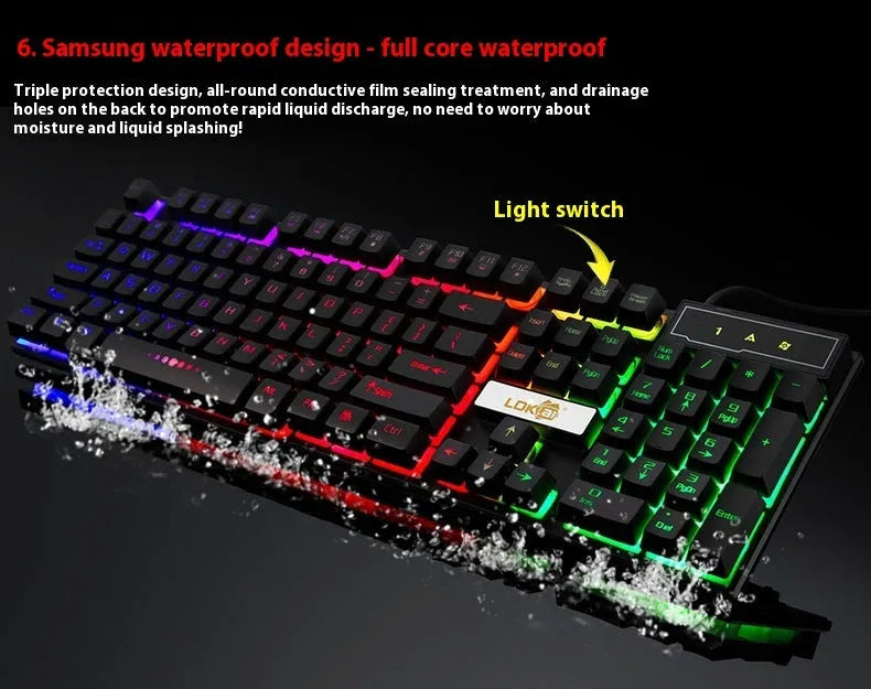 Industry mechanical gaming keyboard with glowing USB cable and RGB backlighting in white colour