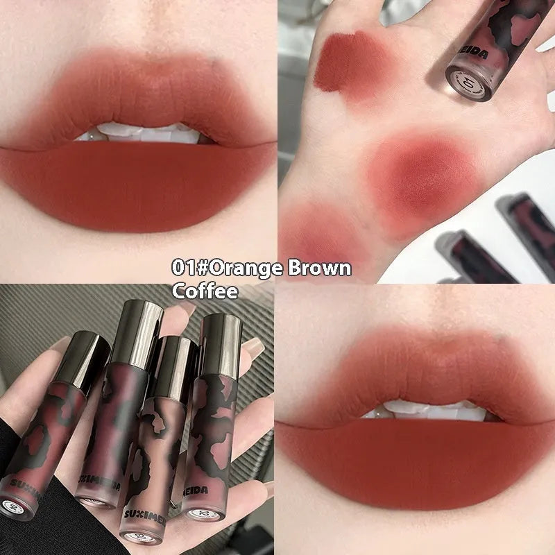 Lava Secret Matte Lip Mud Lipstick tube in one of five colours: Orange Brown Coffee, Cool Gray, Cinnamon Coffee, Jujube Red, or Smoked Purple.
