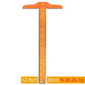 Orange or transparent plastic T-square ruler with dual measurement scales for technical drawing
