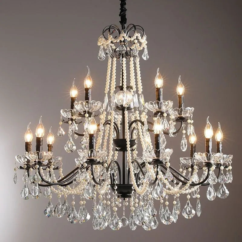 Black iron crystal chandelier with 8 heads for living room ceiling light