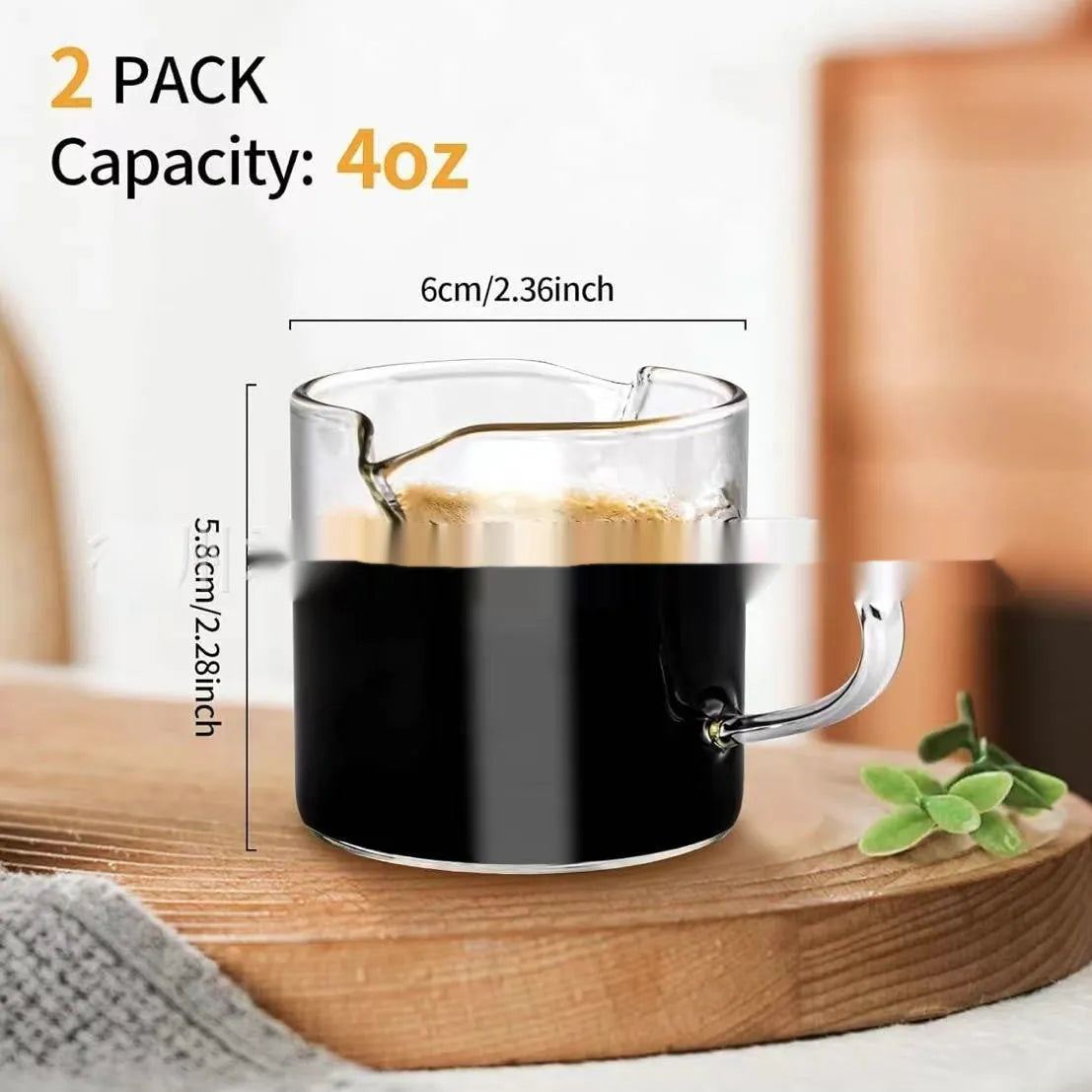 Transparent double-mouth coffee glasses with white styling for espresso and flat white drinks