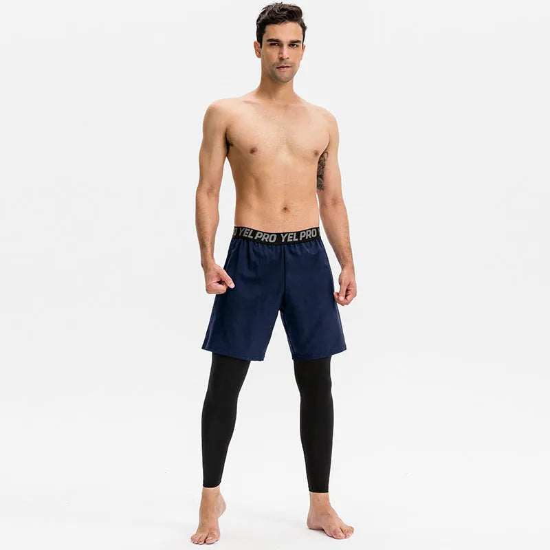 Men's tight sports pants in grey, black, dark blue, army green, and navy blue colours for fitness and running.
