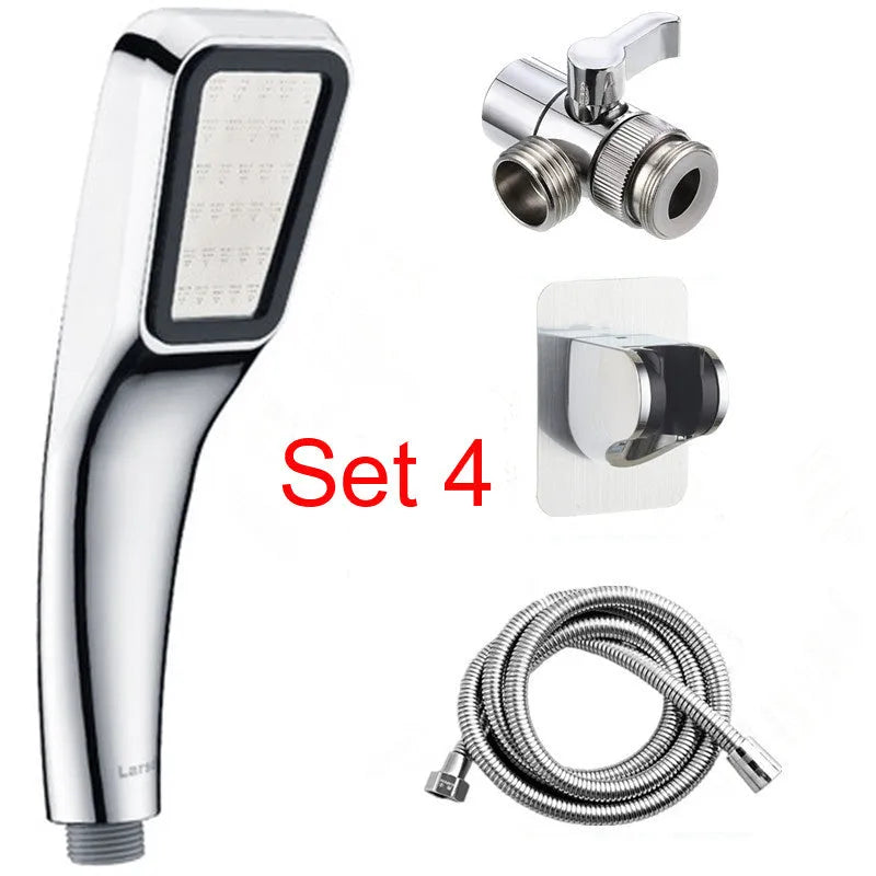 Orange hand-held pressurised shower head with rain spray function