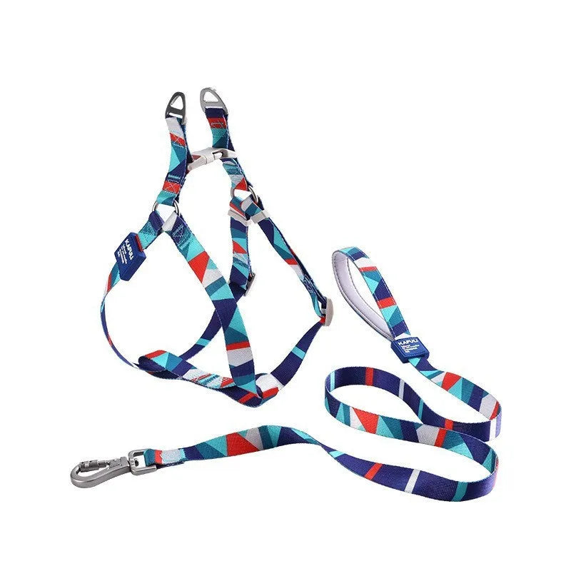 Blue dog vest with haulage rope and chest strap for pet walking control