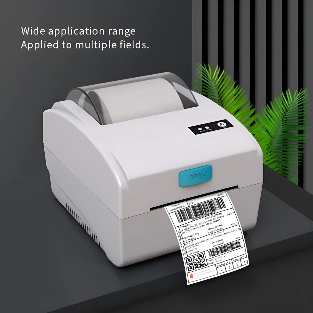 White thermal label printer with Bluetooth and USB connectivity for shipping or barcode labels.