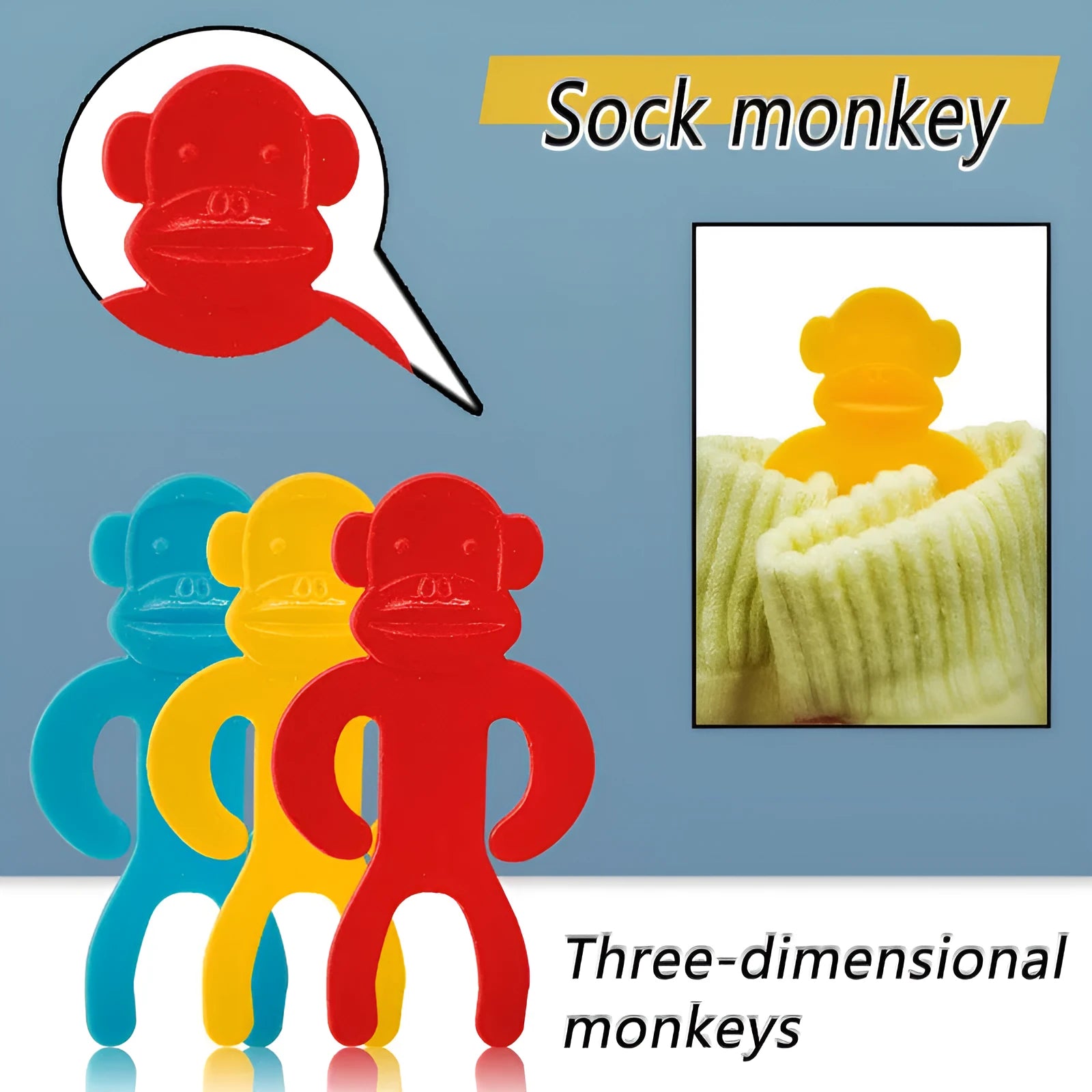 Plastic socks storage clips in blue, red, and yellow colours for machine wash anti-winding organisation