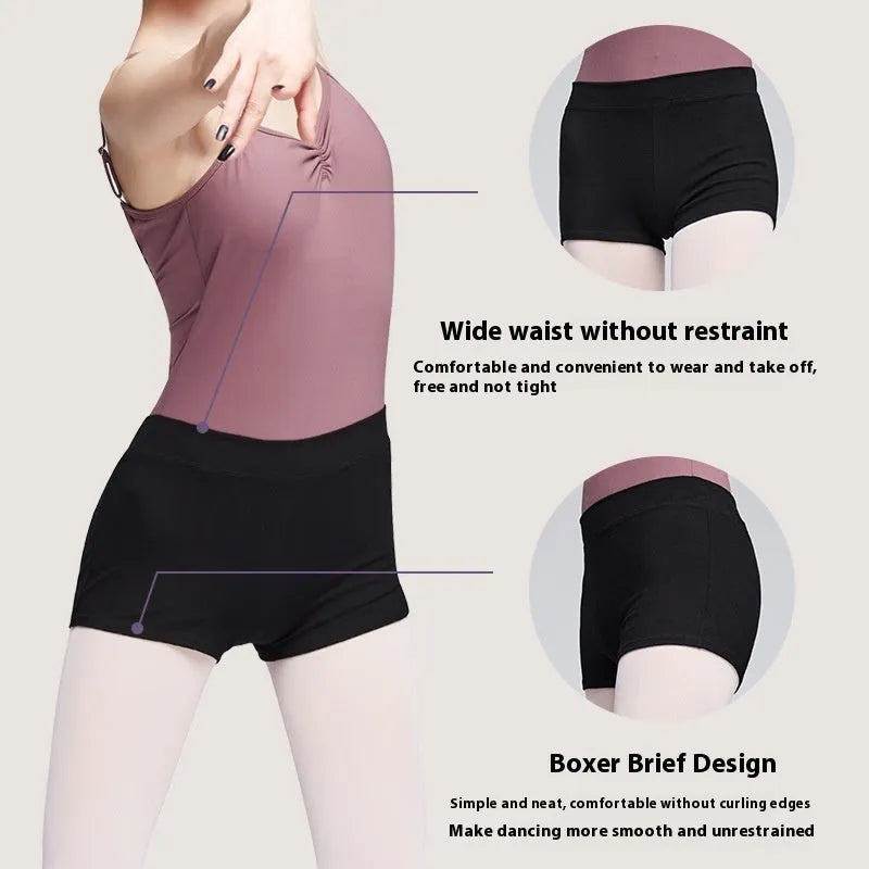 Black cotton dance shorts for women, shown as ballet practice clothing.