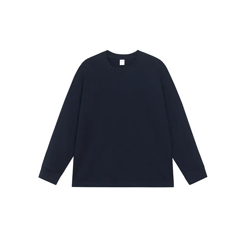 Men's loose-fit pure cotton long-sleeved T-shirt shown in a solid colour, with a pullover design.