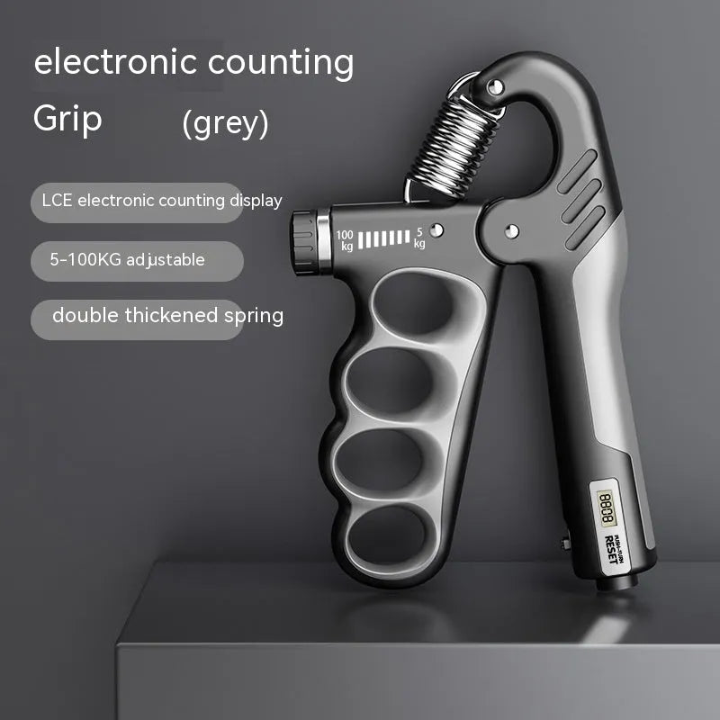 Adjustable electronic count spring grip with orange digital repetition display