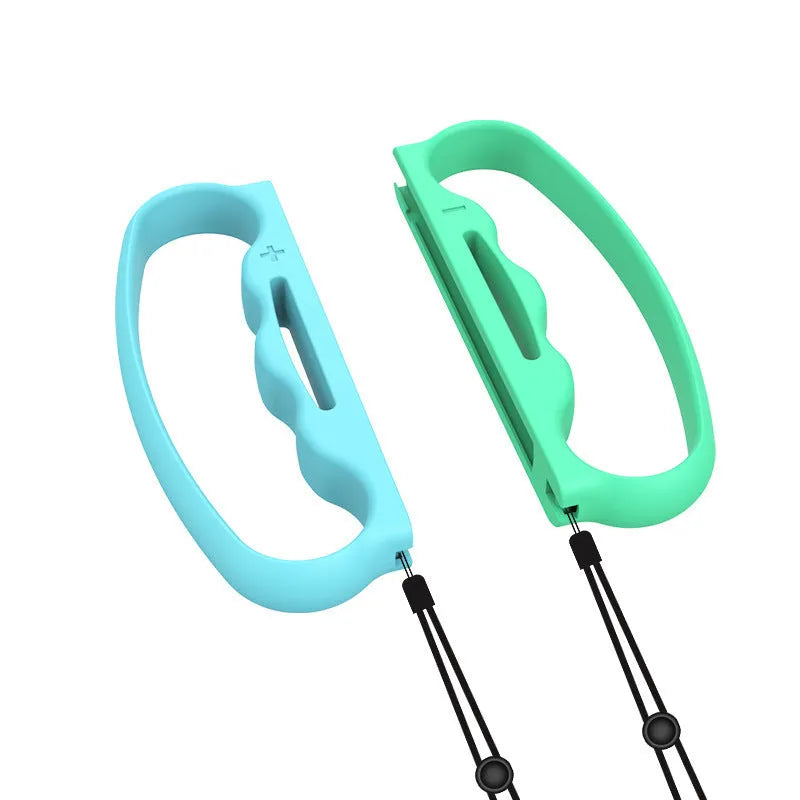 Two black Joy-Con controller grips with hand ropes attached for Nintendo Switch boxing games.