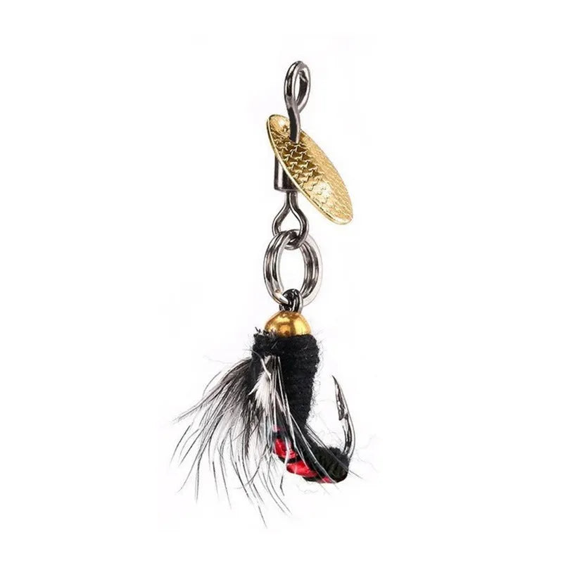 Five bionic poisonous mosquito fishing hooks with spinning sequins in multicolour patterns