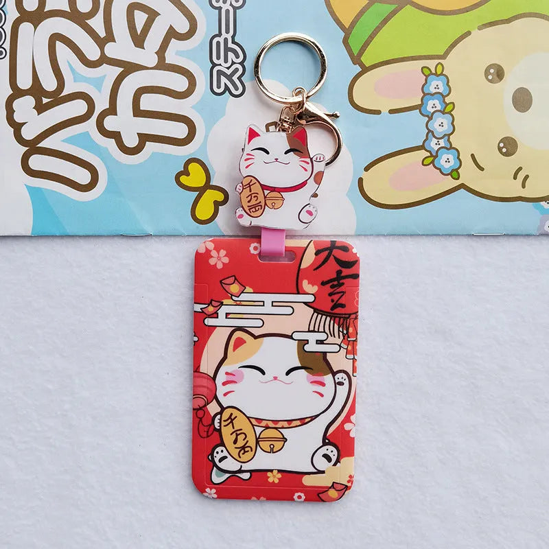 Lucky Cat cartoon design plastic certificate sleeve with gold ferrule pendant for document protection