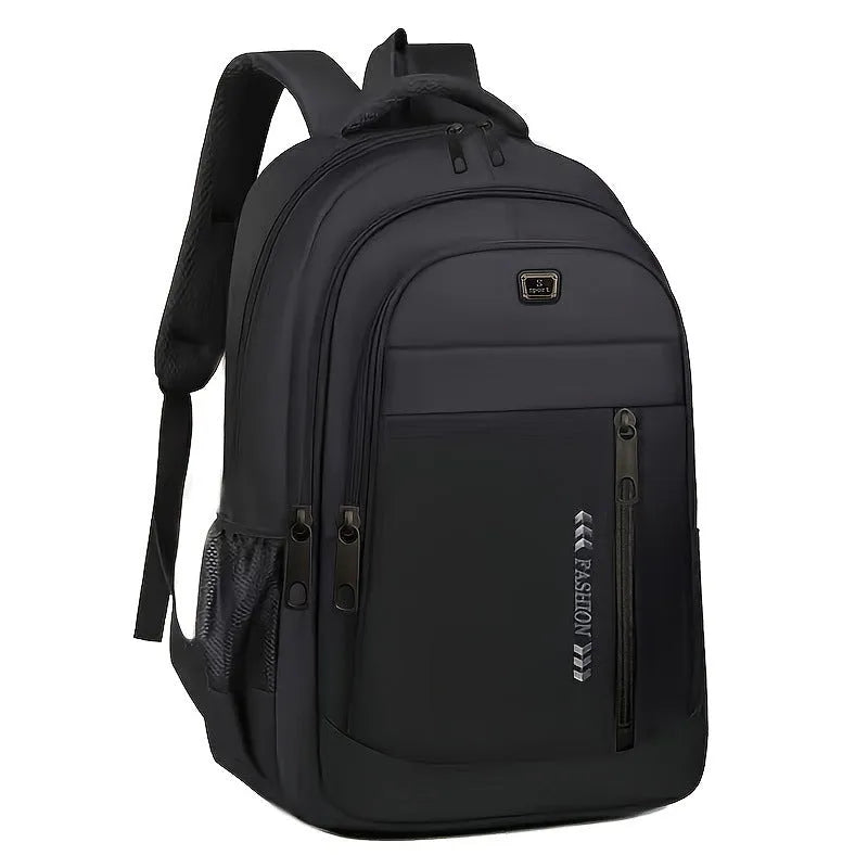 Commuter large capacity lightweight waterproof Oxford cloth backpack with air pillow belt in black