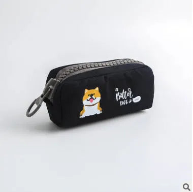 Leather corner animal pencil case in cartoon pattern with zip closure, compact storage for pens and pencils