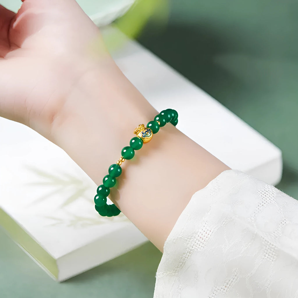 Green turquoise bead bracelet with 8mm beads, unisex string design, electroplated finish, geometric shape