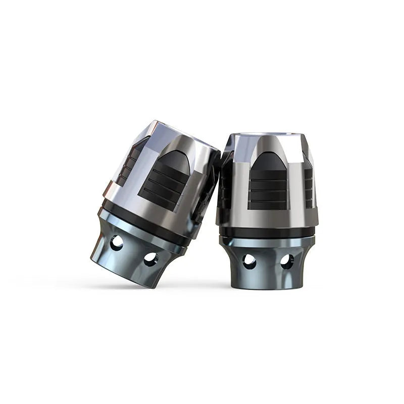 A pair of anodised aluminium fork cups for motorcycle or electric car front axles, shown in a choice of colours.