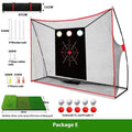 Golf wedge training net with 3-hole target and straw practice mat with accessories