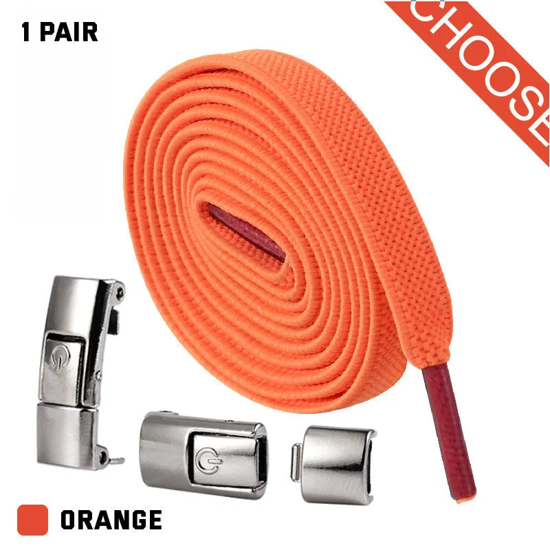 Set of press lock elastic no-tie shoelaces in 8mm widened flat design on a white background.