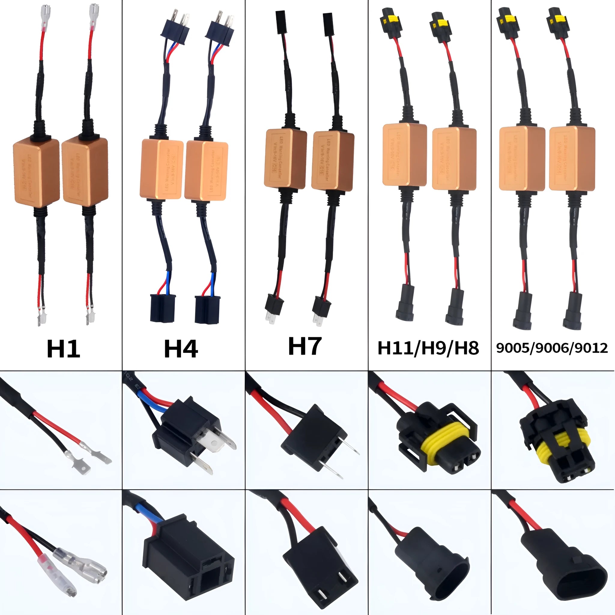 Black LED car headlight Canbus decoder for H4 H7 H11 bulbs with plug connectors