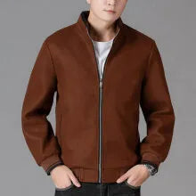 Men's grey woolen fleece autumn coat with long sleeves and size stick pockets on a sports style.