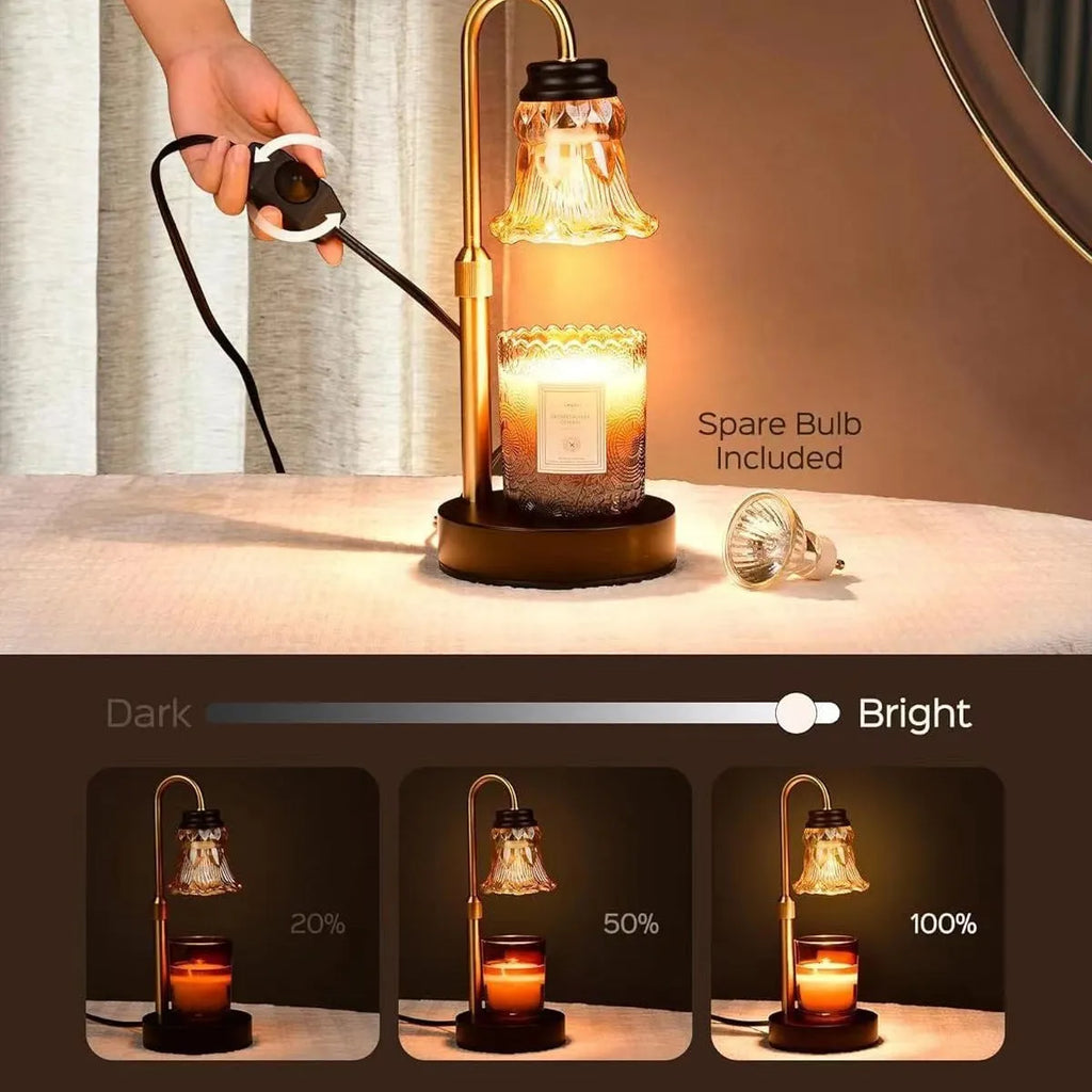 Bamboo holder aromatherapy wax melting lamp with adjustable height to 30.5cm