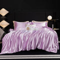 Silk bed sheet four-piece set in solid colour modern style displayed in multiple size configurations