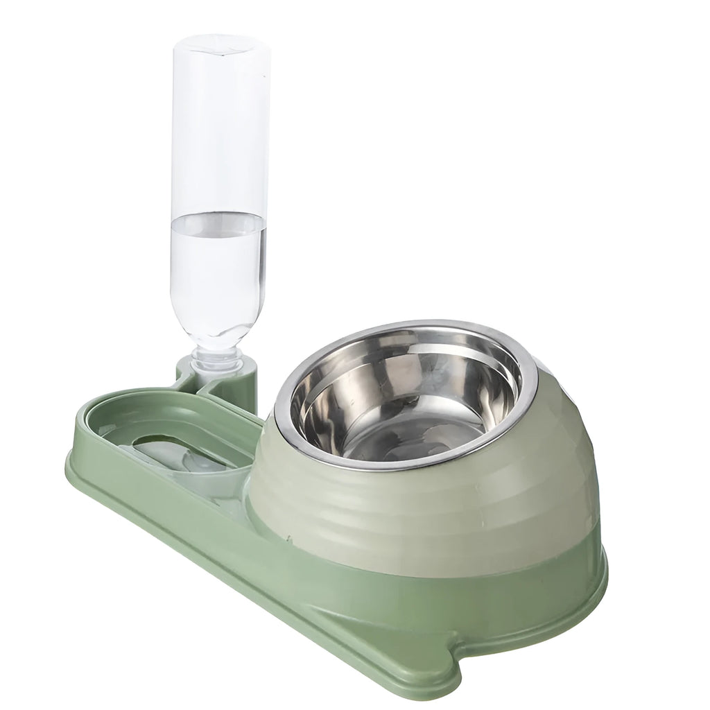 Brown automatic water dispenser cat bowl with raised food dish for cats and small dogs