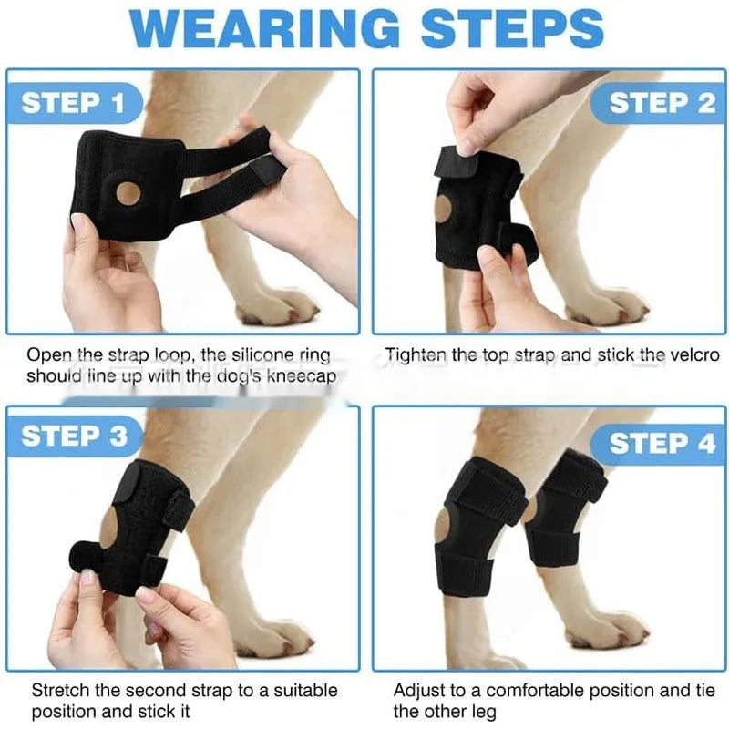 Black polyester leg guard for pet dog or cat joint support and rehabilitation.