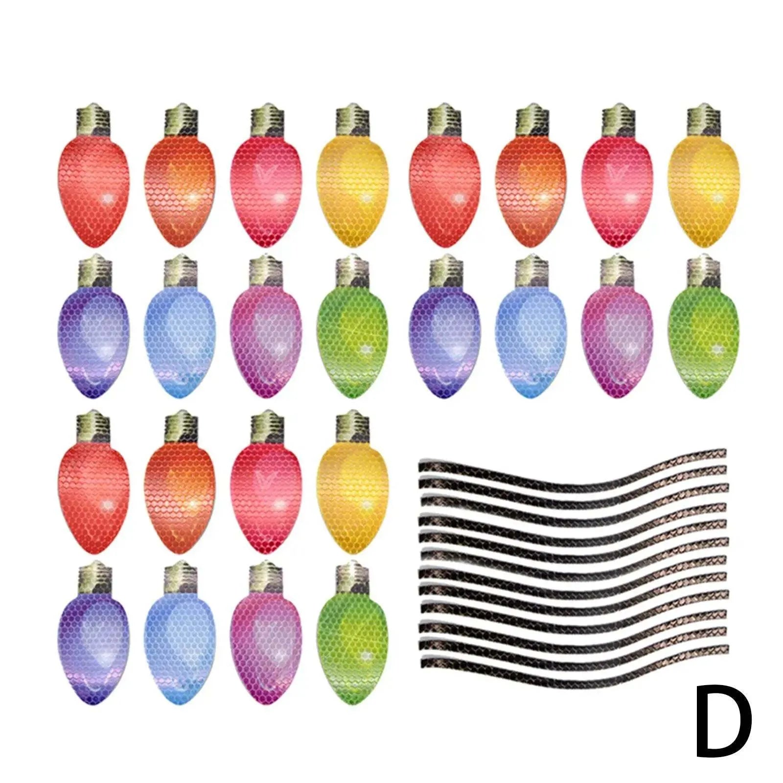Christmas magnetic reflective light bulb set with 24 bulb shapes and 12 connecting wires on metal surface
