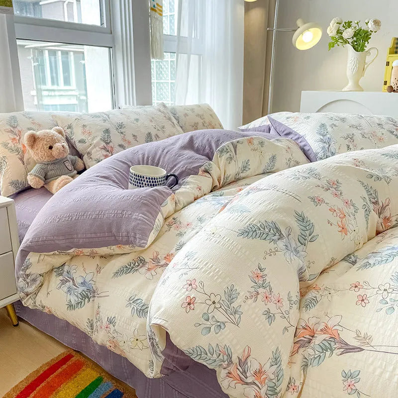 Chemical fibre bed sheet set with aerobic jacquard cloud yarn cotton in Butterfly Dance rose colour