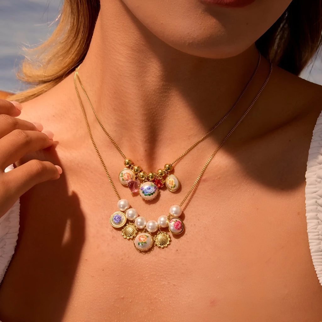Vintage sunflower flower necklace in electroplated stainless steel with 18K purity, women's floral pendant
