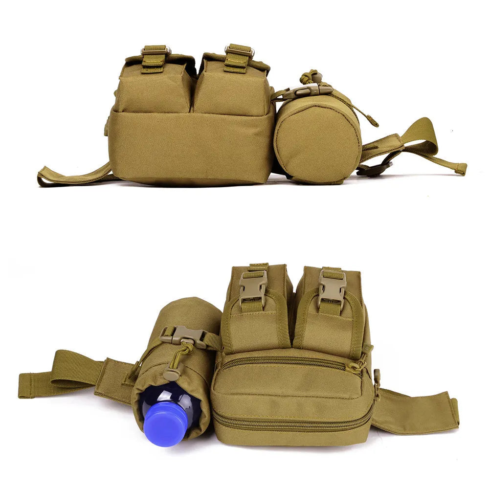 Tactical Oxford cloth waist bag with water bottle pockets in camouflage and black colour options