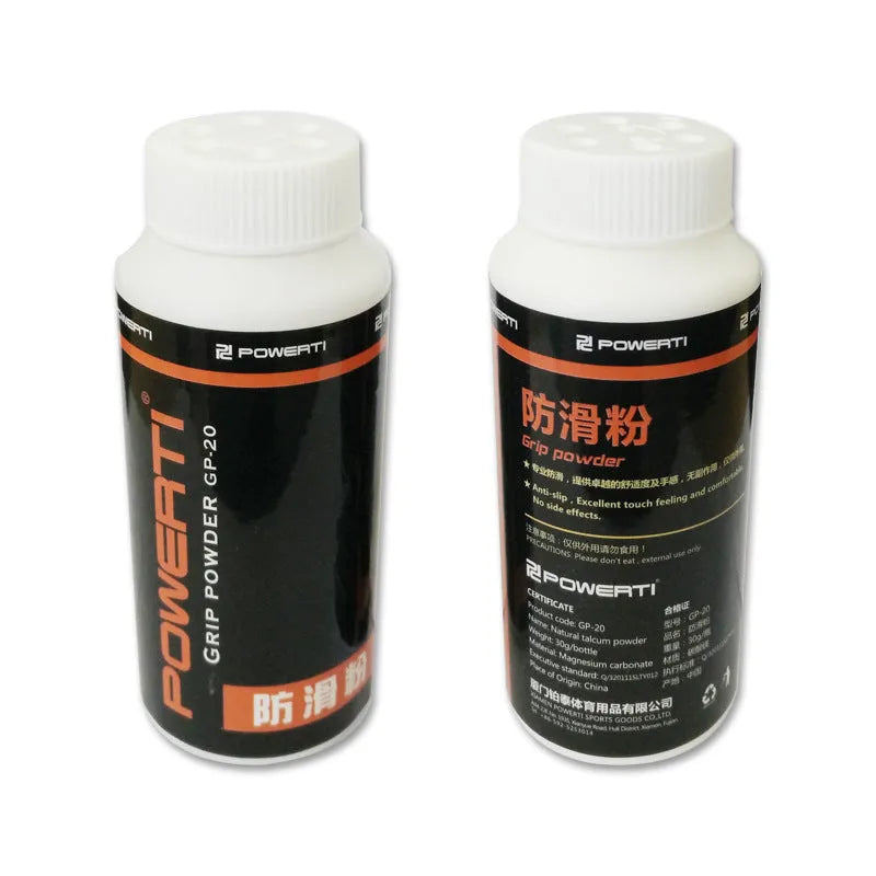 White sports anti-slip magnesium carbonate powder in container for gym and racket sports.