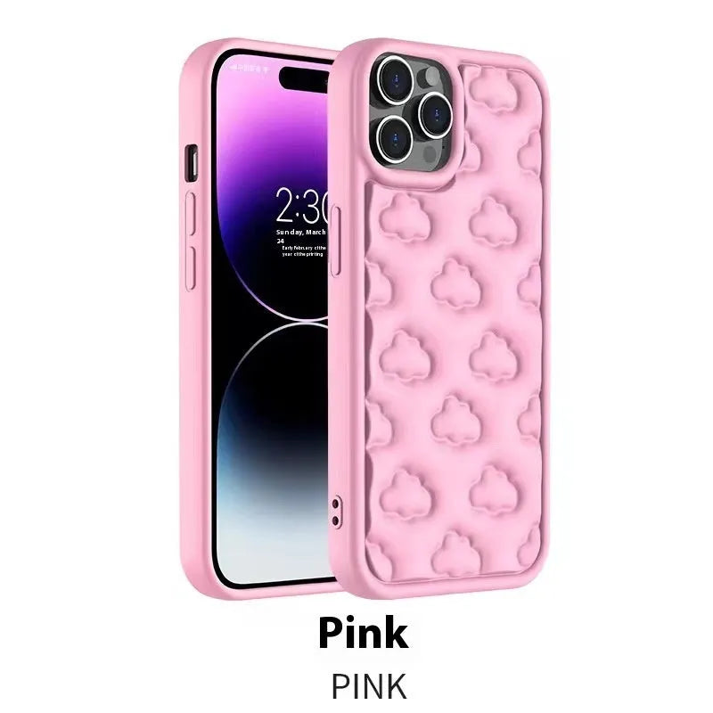 Hand Oil Three-Dimensional Cloud Phone Case TPU Embossed Shockproof Cover for iPhone 11 12 13 14 Pro Max Anti-Fingerprint Japanese Korean Style