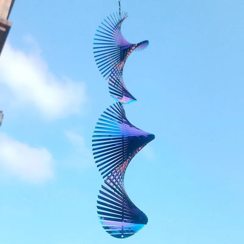 Rotating metal wind runner garden decoration outdoor pendant 12.8x60cm silver and colourful